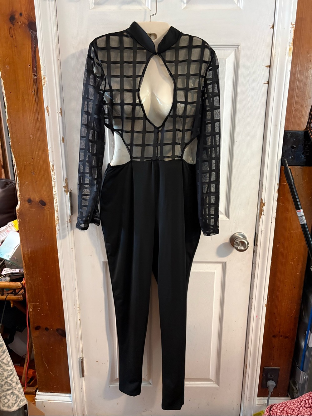 Black Mesh Grid Cutout Jumpsuit Size Large Sexy